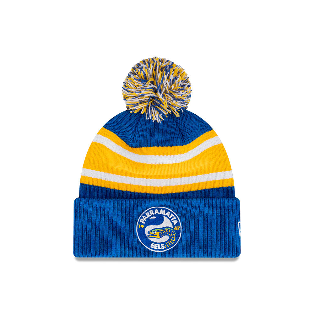 Parramatta Eels Beanie - NRL Official Team Colours Stripe Pom - New Era